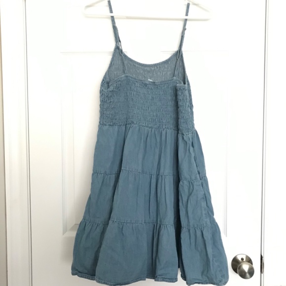 NWOT Bluenotes 100% Cotton Chambray Smocked Tiered Mini Dress XL With Pockets - Picture 4 of 14